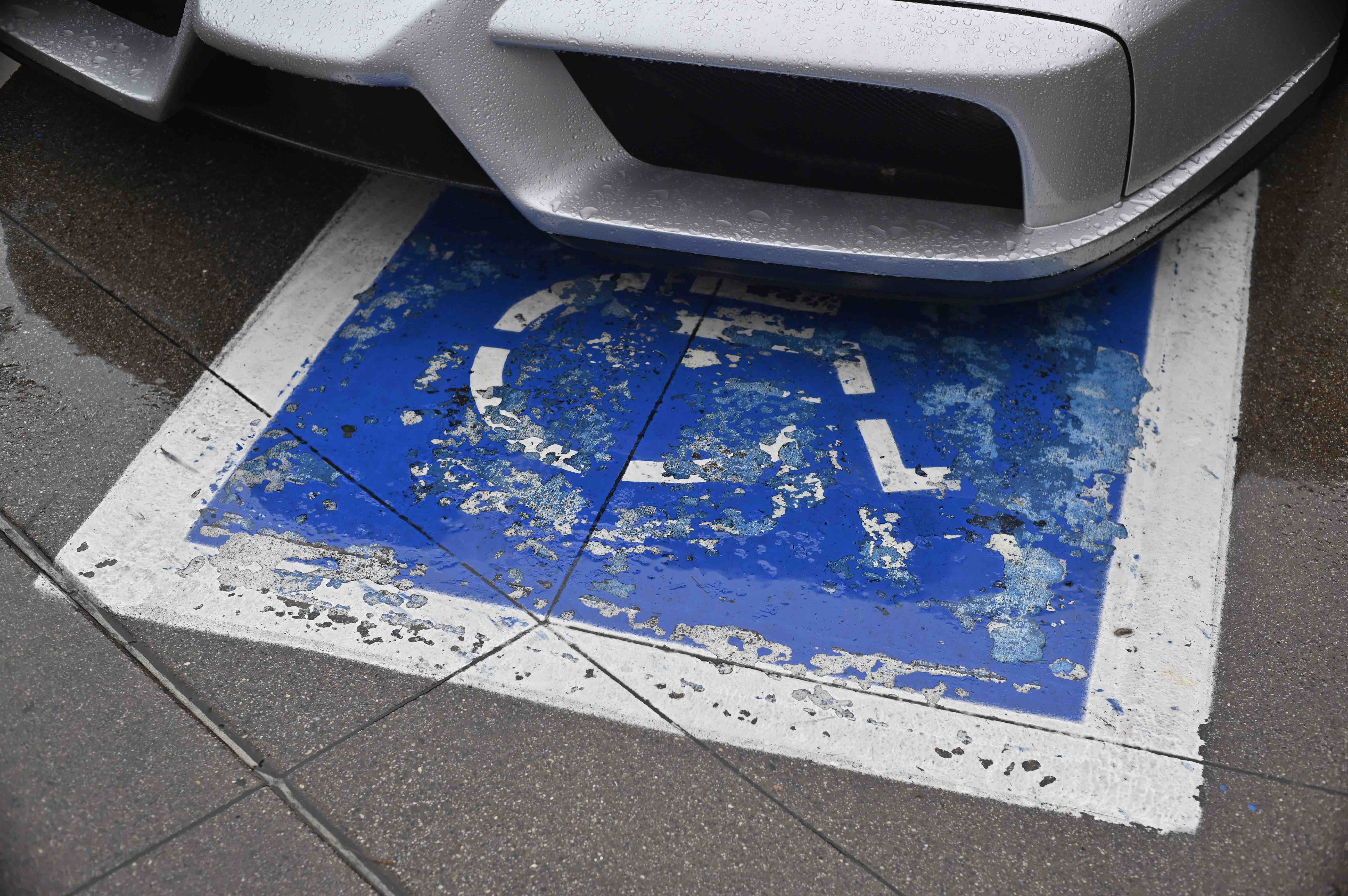 Enzo parked in a wet handicapped spot